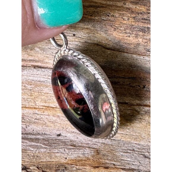 Sterling Silver Pendant With Oval Onyx Red Jasper Gemstone Cabochonn reversible - Picture 5 of 8
